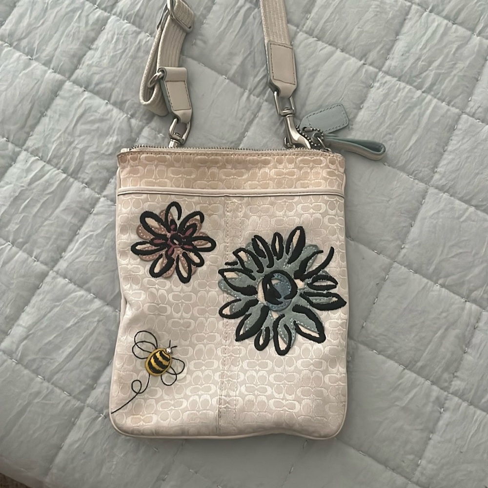 Coach Cream Crossbody Bag with Floral Design